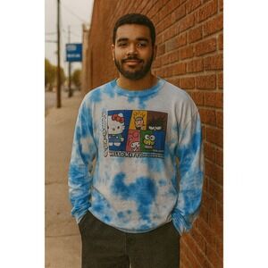 Atsuko Hello Kitty My Hero Academia Men Large Tie Dye Blue Shirt Retro Thrashed